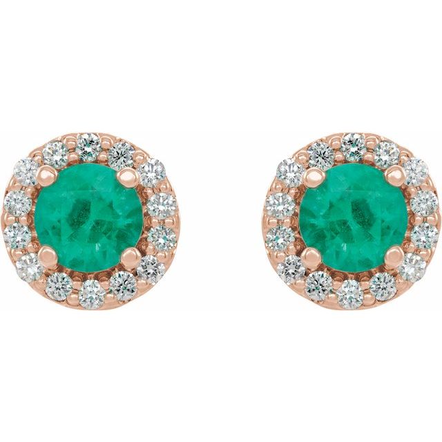 14k-rose--lab-grown-emerald-&-1/8-ctw-natural-diamond-earrings