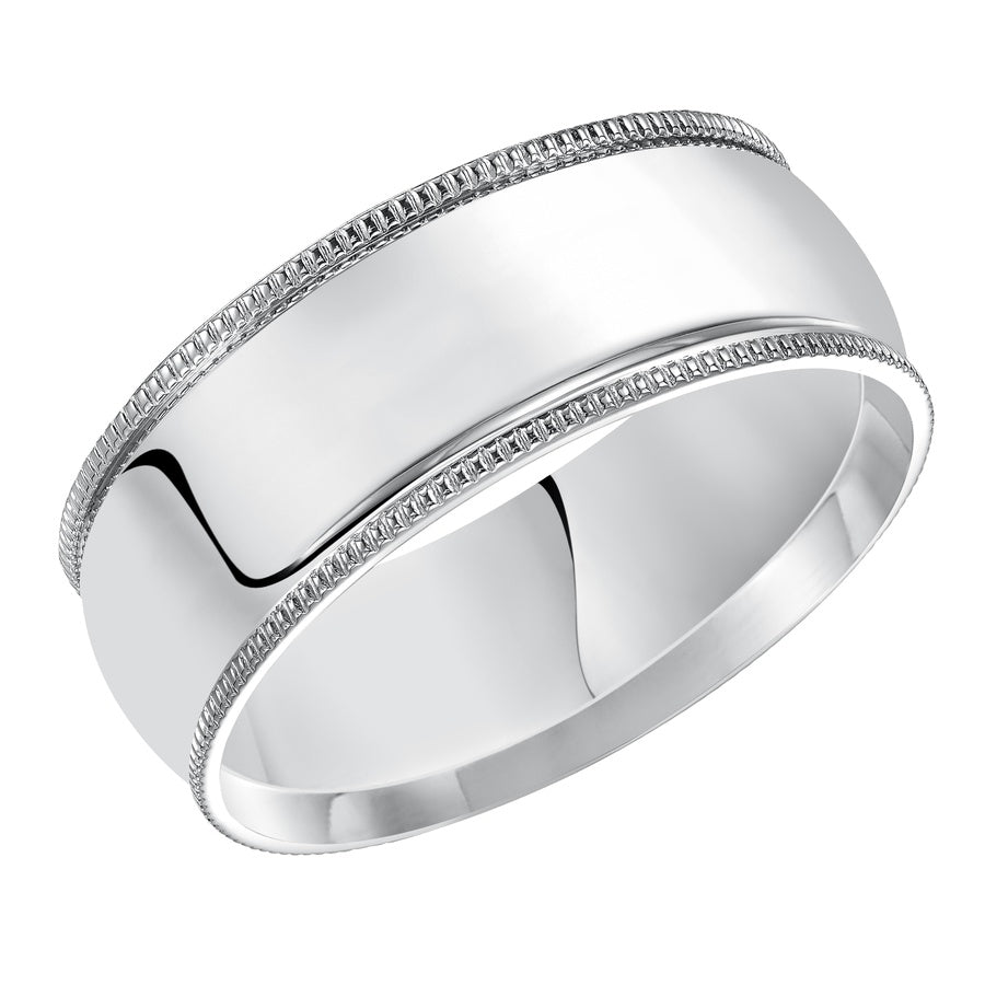 Classic styling is infused into this low-dome, comfort fit wedding band design featuring a high polished finish with delicate milgrain detailing.
