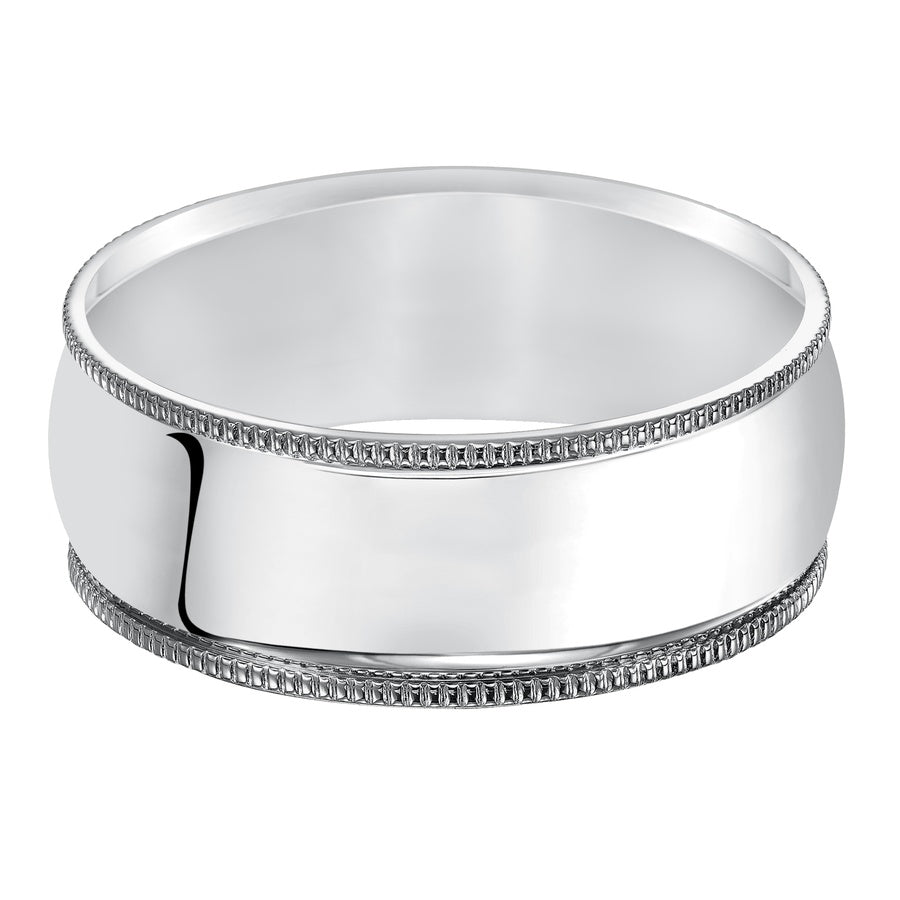 Classic styling is infused into this low-dome, comfort fit wedding band design featuring a high polished finish with delicate milgrain detailing.