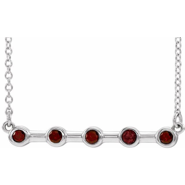 14k-white-natural-mozambique-garnet-bezel-set-bar-18"-necklace