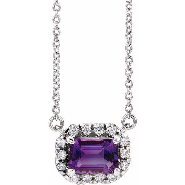 14k-white--natural-amethyst-&-1/8-ctw-natural-diamond-halo-style-16"-necklace
