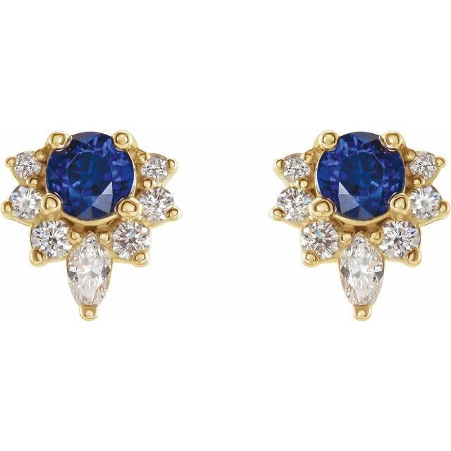 14k-yellow-gold-lab-grown-blue-sapphire-&-1/6-ctw-natural-diamond-earrings