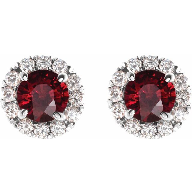 14k-white--natural-mozambique-garnet-&-1/5-ctw-natural-diamond-halo-style-earrings