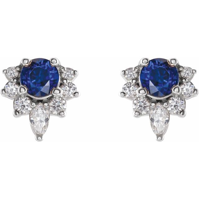 14k-white-gold-lab-grown-blue-sapphire-&-1/6-ctw-natural-diamond-earrings