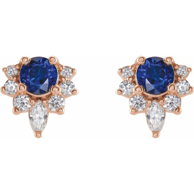 14k-rose-gold-lab-grown-blue-sapphire-&-1/6-ctw-natural-diamond-earrings