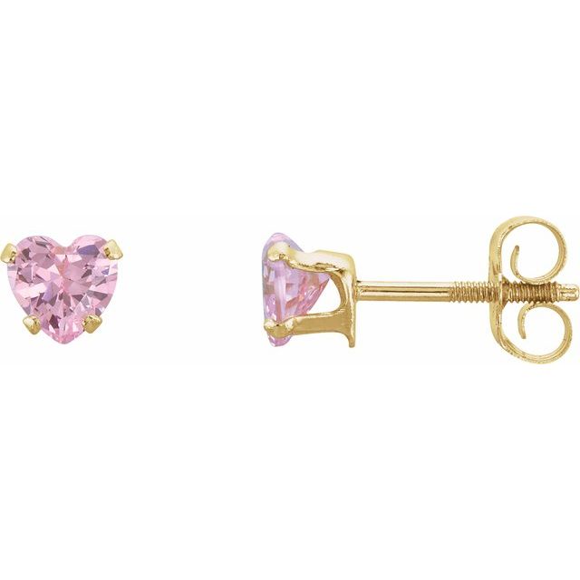 14k-yellow-imitation-pink-cubic-zirconia-youth-stud-earrings