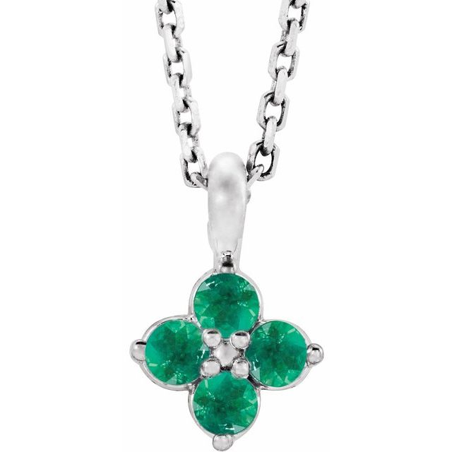14k-white-natural-emerald-youth-16-18"-necklace