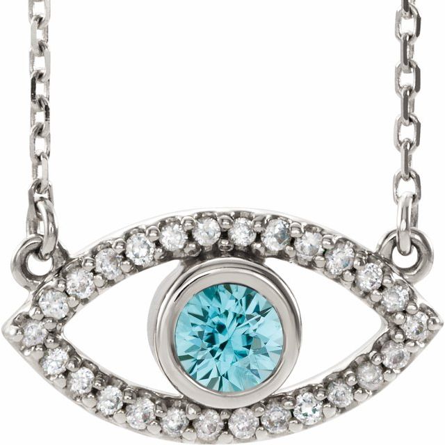 14k-white-natural-blue-zircon-&-natural-white-sapphire-evil-eye-16"-necklace