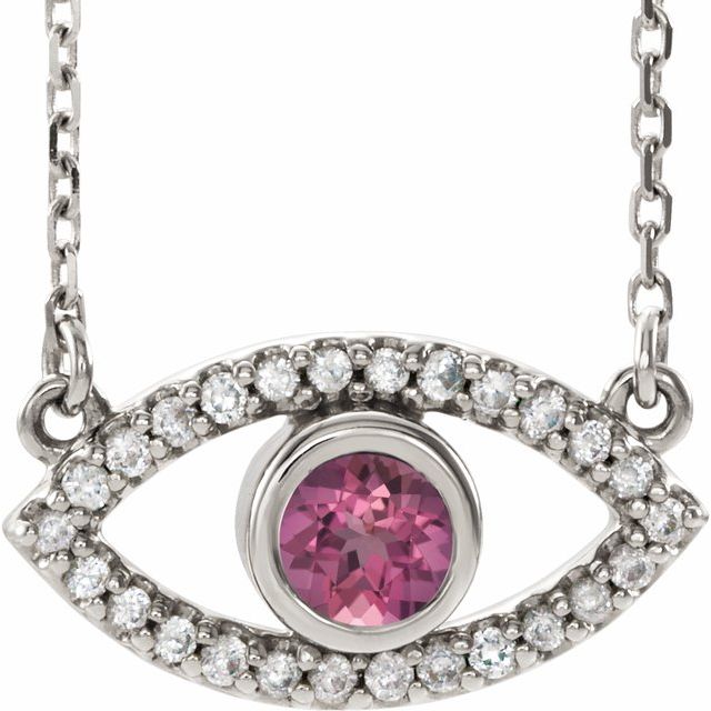 sterling-silver-natural-pink-tourmaline-&-natural-white-sapphire-evil-eye-16"-necklace