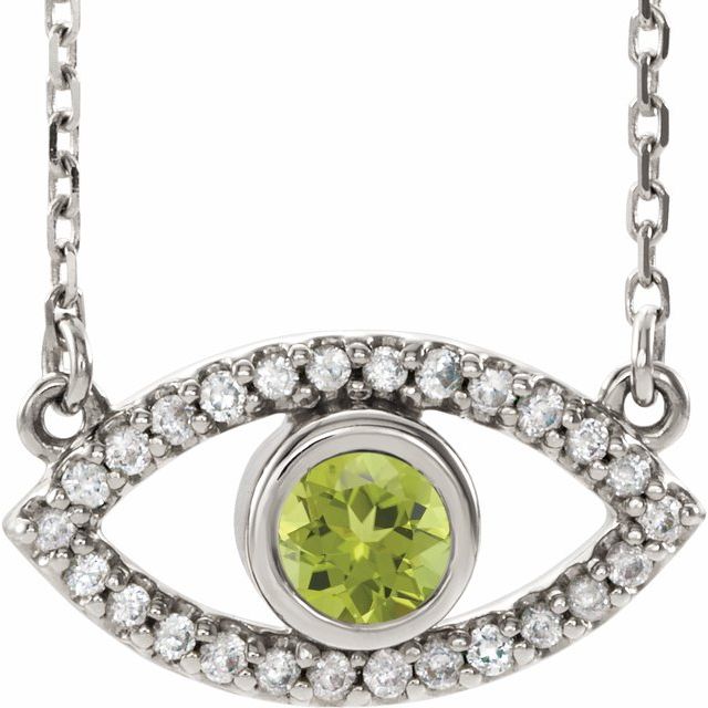 sterling-silver-natural-peridot-&-natural-white-sapphire-evil-eye-16"-necklace
