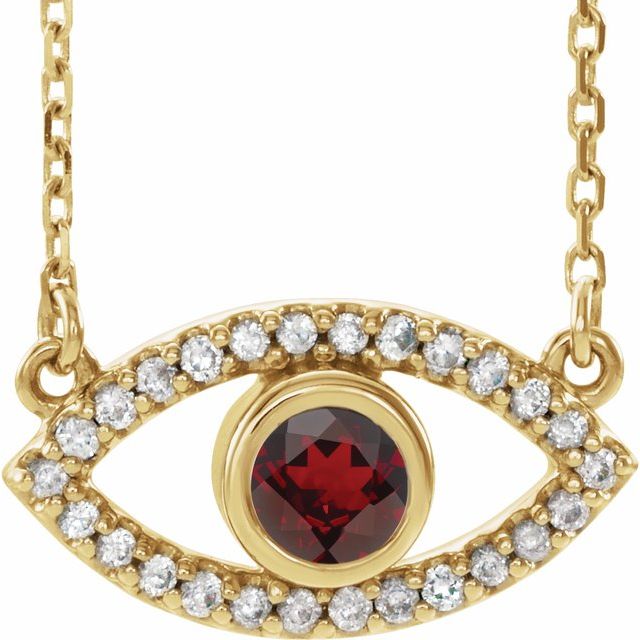 14k-yellow-natural-mozambique-garnet-&-natural-white-sapphire-evil-eye-16"-necklace