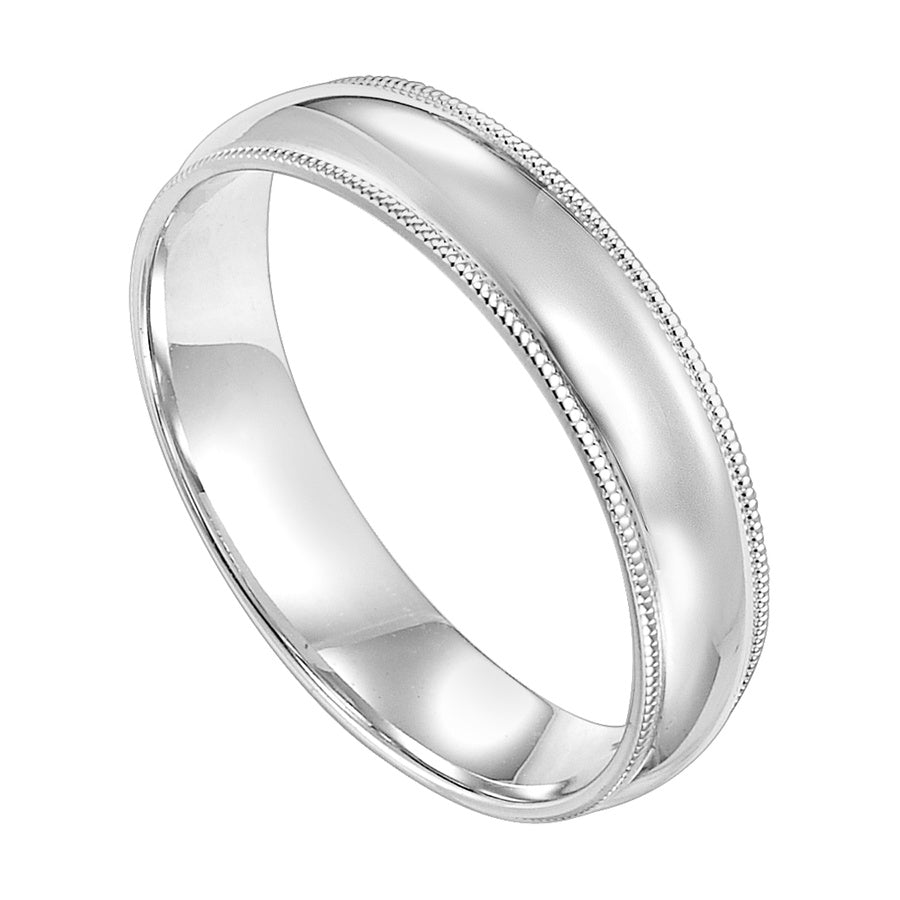 Classic styling is infused into this low-dome, comfort fit wedding band design featuring a high polished finish with delicate milgrain detailing.