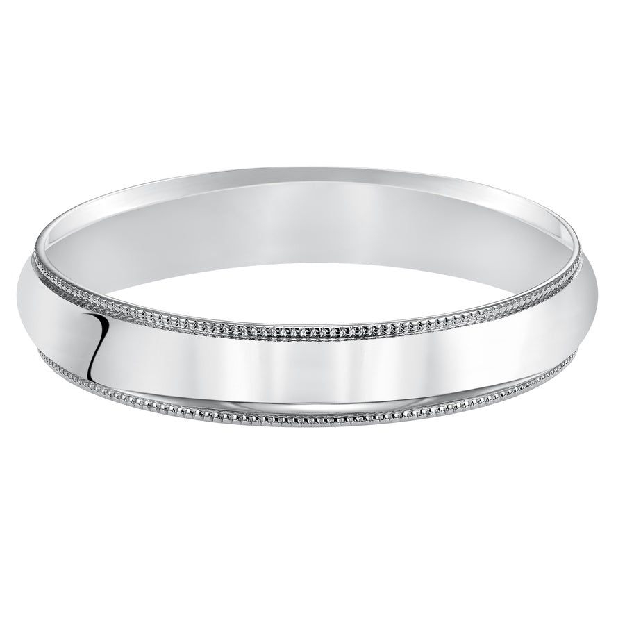 Classic styling is infused into this low-dome, comfort fit wedding band design featuring a high polished finish with delicate milgrain detailing.