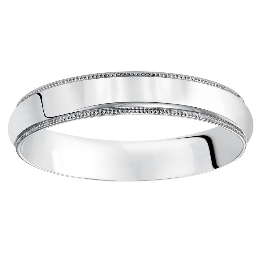 Classic styling is infused into this low-dome, comfort fit wedding band design featuring a high polished finish with delicate milgrain detailing.