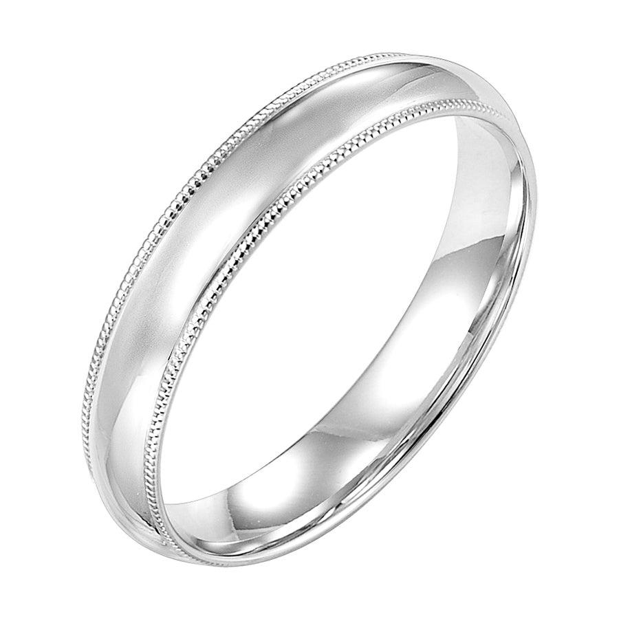 Classic styling is infused into this low-dome, comfort fit wedding band design featuring a high polished finish with delicate milgrain detailing.