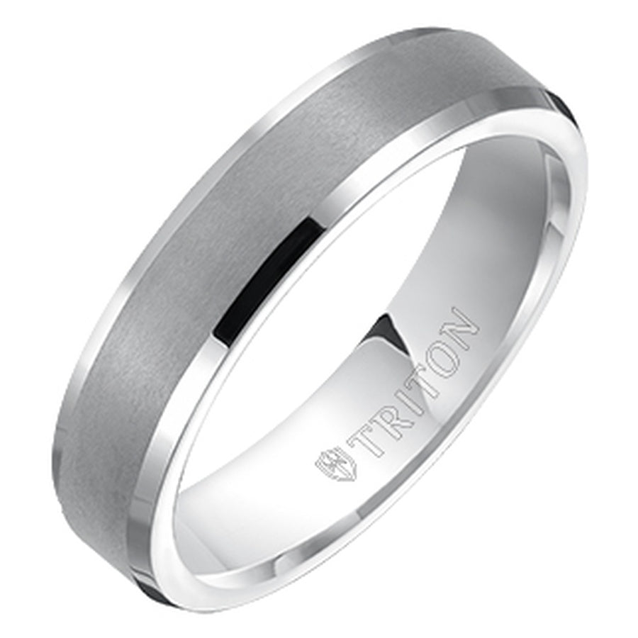 5MM White Tungsten Carbide Brush Finish Flat Top with Bright Polish Bevel Edge Comfort Fit Band