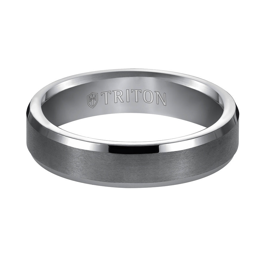 5MM White Tungsten Carbide Brush Finish Flat Top with Bright Polish Bevel Edge Comfort Fit Band