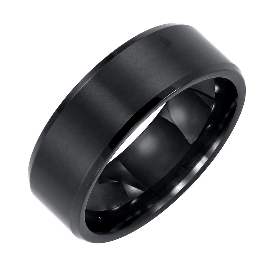 8mm Black Tungsten Carbide Bevel Edge Comfort Fit Band with Satin Finish
