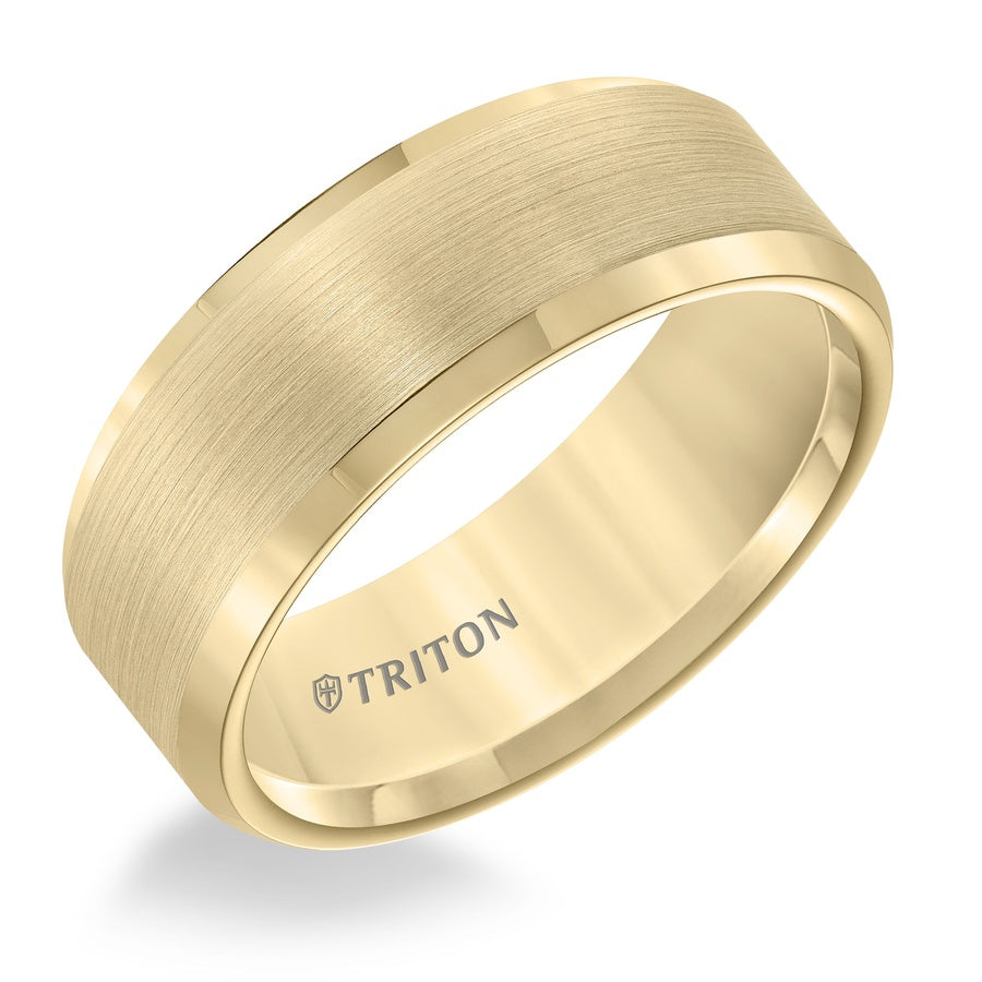 8mm Bevel Edge White Tungsten Carbide Comfort Fit Band with Satin Finish Center and Bright Polished Edge