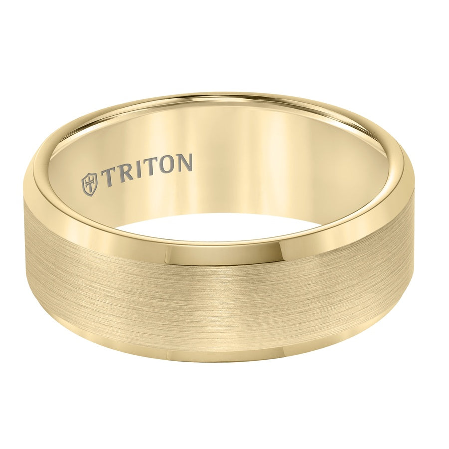 8mm Bevel Edge White Tungsten Carbide Comfort Fit Band with Satin Finish Center and Bright Polished Edge