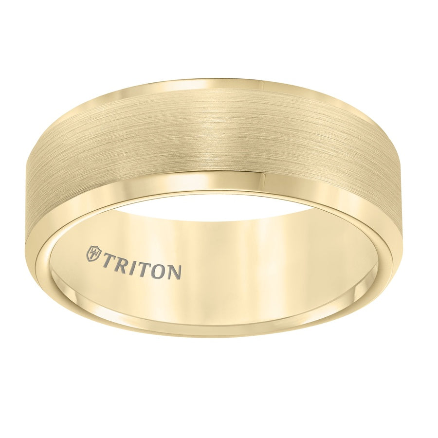 8mm Bevel Edge White Tungsten Carbide Comfort Fit Band with Satin Finish Center and Bright Polished Edge