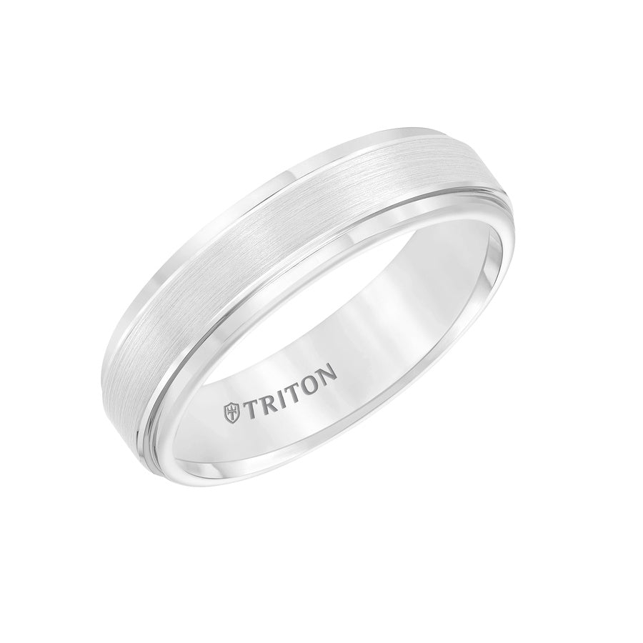 6mm White Tungsten Carbide Satin Finish Flat Center with Bright Step Edge Comfort Fit Band.
