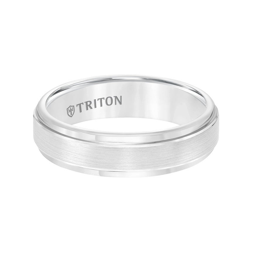 6mm White Tungsten Carbide Satin Finish Flat Center with Bright Step Edge Comfort Fit Band.