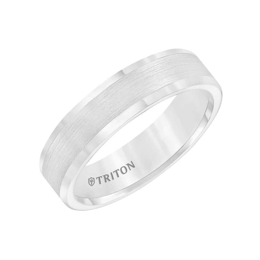 6mm Black Tungsten Carbide Satin Finish Flat Center with Bright Polish Round Edges Comfort Fit Wedding Band