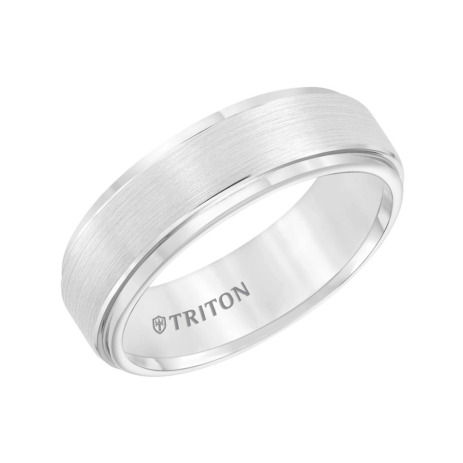 7mm White Tungsten Carbide Brush Finish Flat with Bright Round Rims Comfort Fit Band.