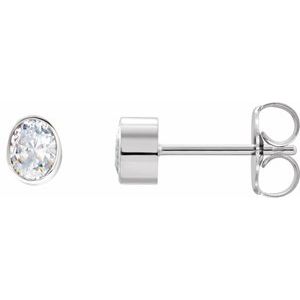 Diamond Oval Bezel-Set Stud Earrings