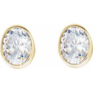 Diamond Oval Bezel-Set Stud Earrings