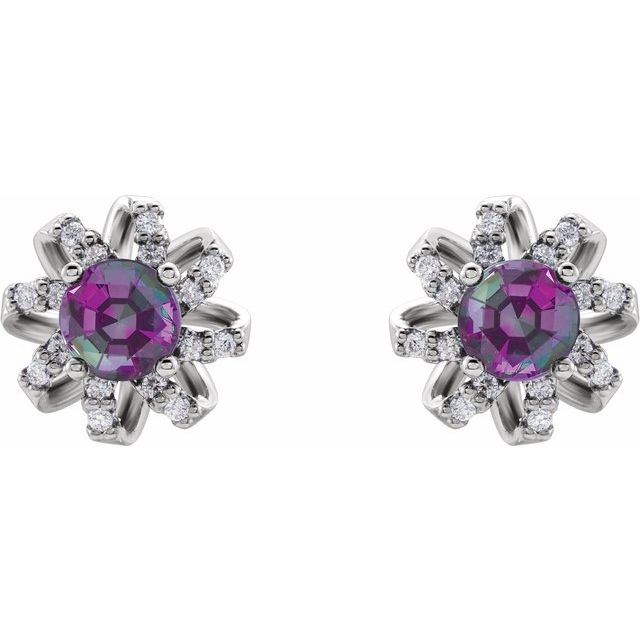 14k-white-lab-grown-alexandrite-&-1/6-ctw-natural-diamond-halo-style-earrings