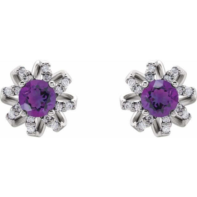 14k-white-natural-amethyst-&-1/6-ctw-natural-diamond-halo-style-earrings