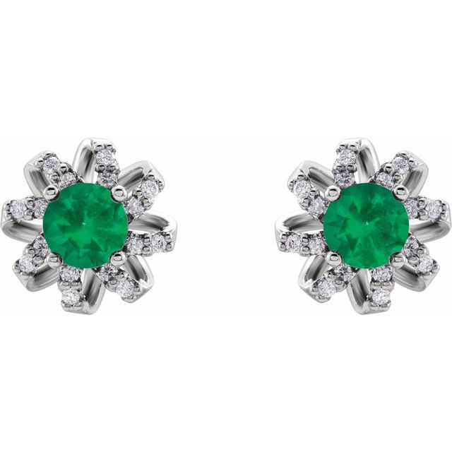 14k-white-lab-grown-emerald-&-1/6-ctw-natural-diamond-halo-style-earrings