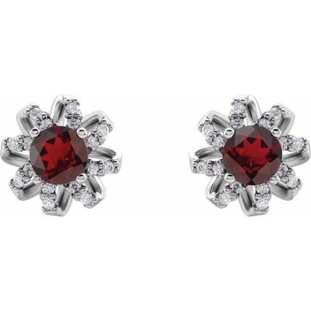 14k-white-natural-mozambique-garnet-&-1/6-ctw-natural-diamond-halo-style-earrings