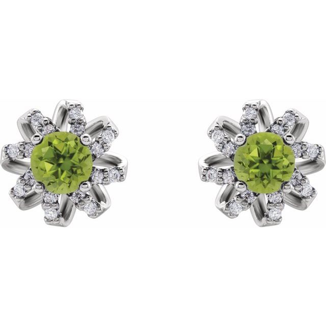 14k-white-natural-peridot-&-1/6-ctw-natural-diamond-halo-style-earrings