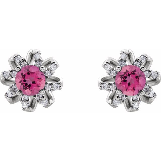 14k-white-natural-pink-tourmaline-&-1/6-ctw-natural-diamond-halo-style-earrings