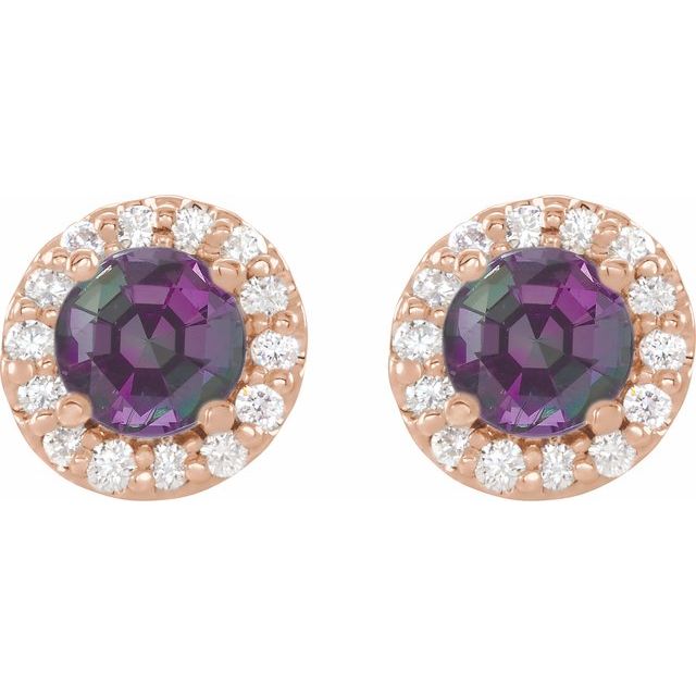 14k-rose--lab-grown-alexandrite-&-1/8-ctw-natural-diamond-earrings