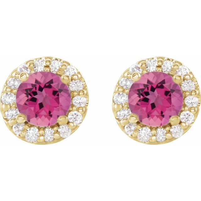 14k-yellow--natural-pink-tourmaline-&-1/8-ctw-natural-diamond-earrings