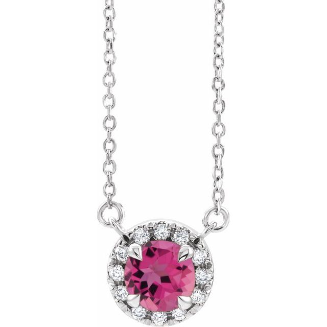 14k-white--natural-pink-tourmaline-&-.03-ctw-natural-diamond-16"-necklace