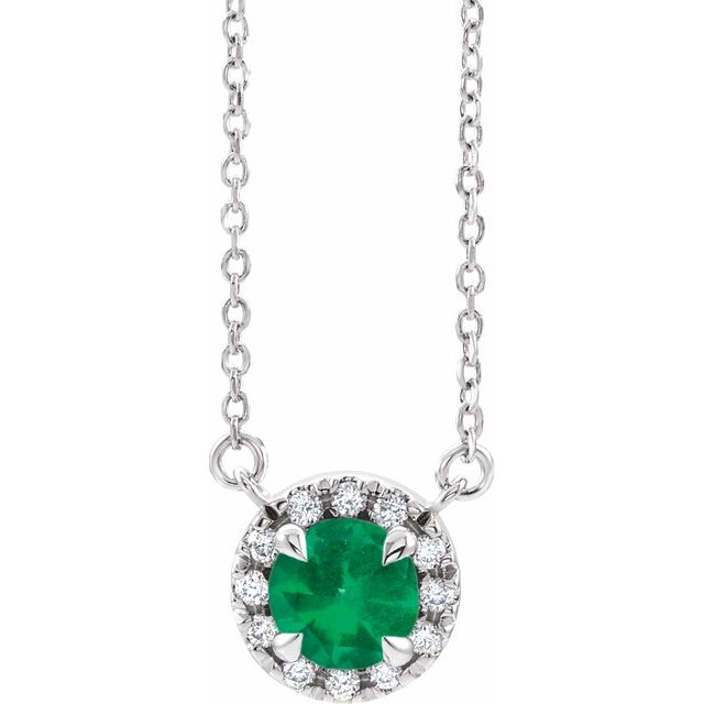 14k-white--lab-grown-emerald-&-.03-ctw-natual-diamond-16"-necklace