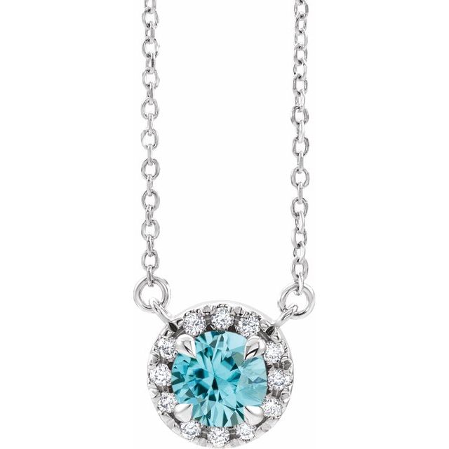 14k-white--natual-blue-zircon-&-.03-ctw-natual-diamond-16"-necklace