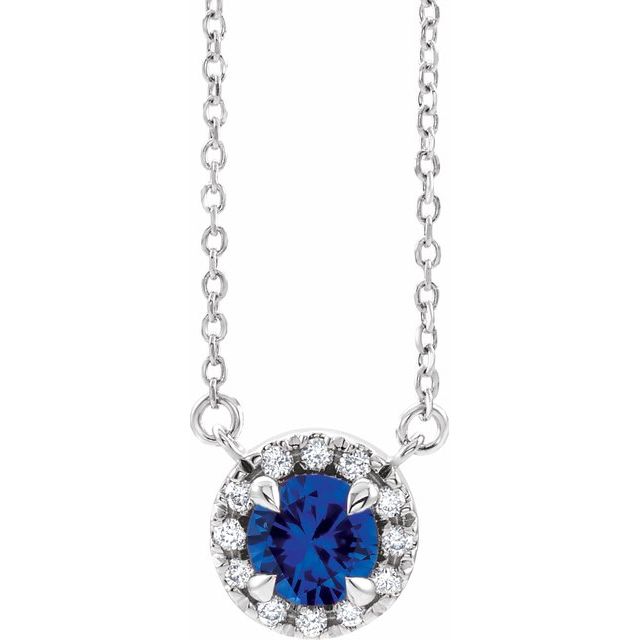 14k-white--natual-blue-sapphire-&-.03-ctw-natual-diamond-16"-necklace
