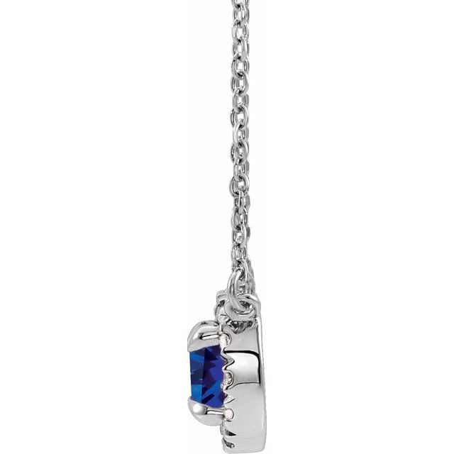 14k-white--natual-blue-sapphire-&-.03-ctw-natual-diamond-16"-necklace