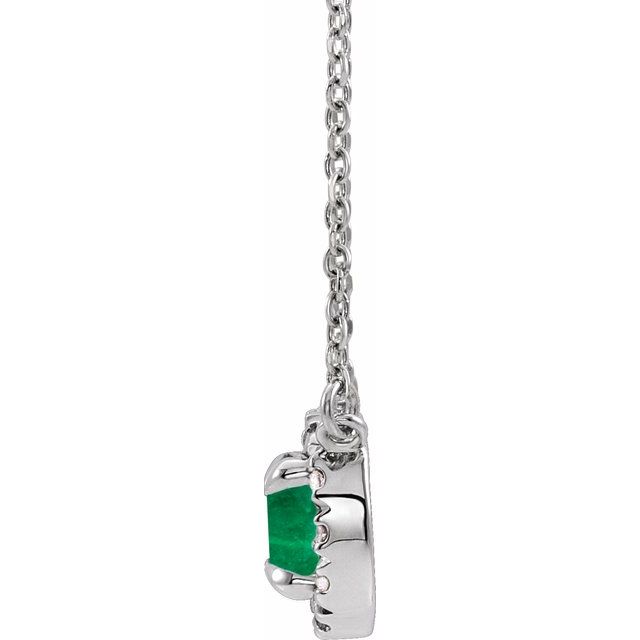 14k-white--natual-emerald-&-.03-ctw-natual-diamond-16"-necklace