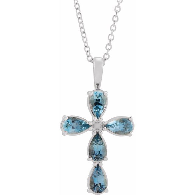 14k-white-natural-white-sapphire-cross-16-18"-necklace