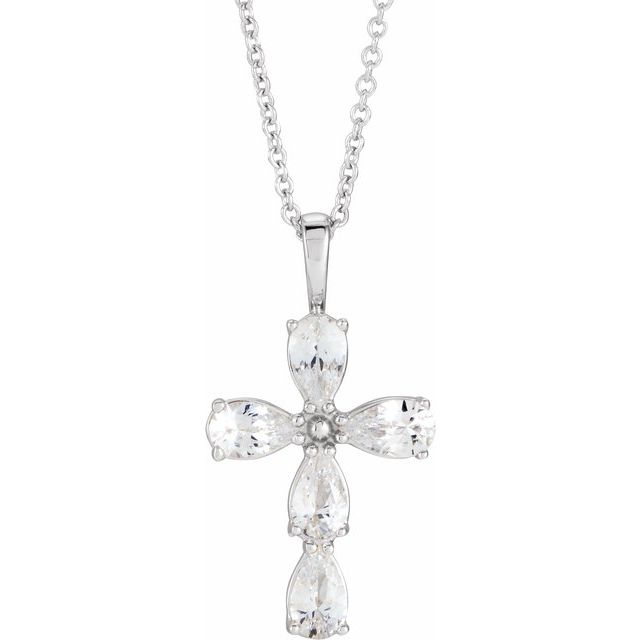 14k-white-natural-white-sapphire-cross-16-18"-necklace