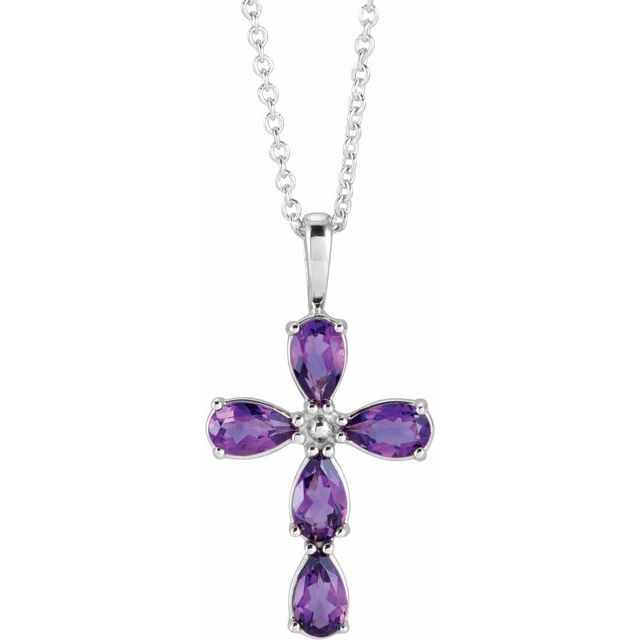 14k-white-natural-amethyst-cross-16-18"-necklace