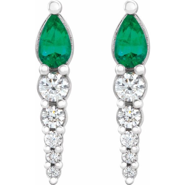 14k-white-lab-grown-emerald-&-1/4-ctw-natural-diamond-earrings