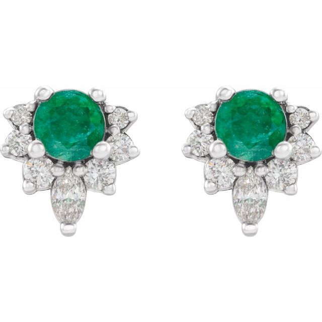 platinum-lab-grown-emerald-&-1/6-ctw-natural-diamond-earrings